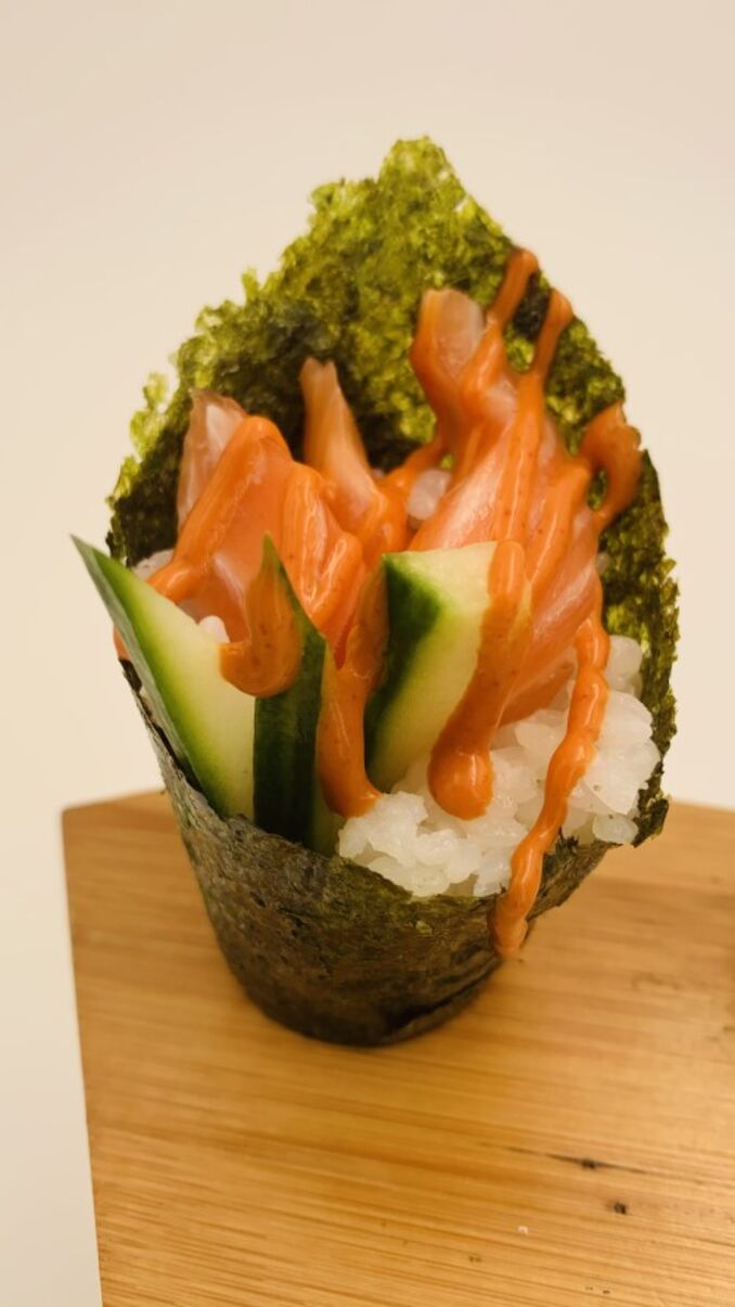 Spicy Salmon and Cucumber Temaki